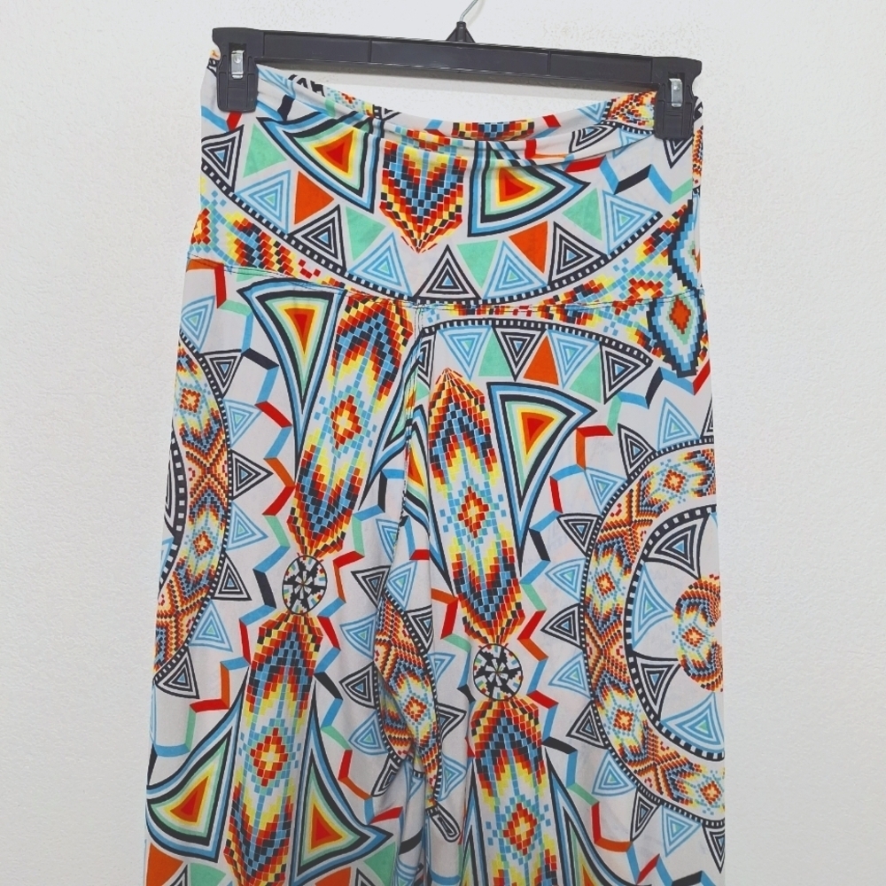 Always Multicolor Geometric Pattern Pull On High Rise Boho Wide Leg Pants Size L - Picture 7 of 12